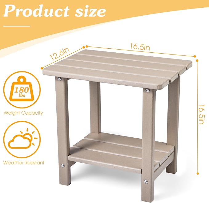 Apolimi Adirondack Outdoor Side Table, 2-Tier Sturdy Patio End Table Weather Resistant, 16.5" Solid Side Table for Patio, Pool, Porch(Grayish Brown)