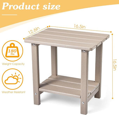 Apolimi Adirondack Outdoor Side Table, 2-Tier Sturdy Patio End Table Weather Resistant, 16.5" Solid Side Table for Patio, Pool, Porch(Grayish Brown)