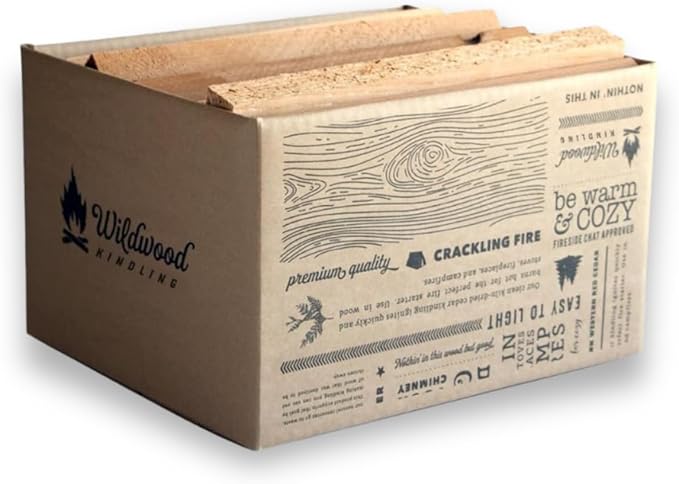 Wildwood Grilling Kiln-Dried Cedar Wood Kindling - Medium Hearth Box - Perfect for Indoor Fireplaces, BBQ Grills, Outdoor Fire-pits, Pizza Ovens & Smokeless Fire Pits
