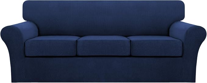 Turquoize 4 Piece Sofa Covers for 3 Cushion Couch Sofa Slipcover Soft Couch Cover for Dogs Washable Furniture Cover with 3 Individual Large Cushion Covers Feature Fabric (Large Sofa, Navy)