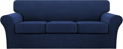 Turquoize 4 Piece Sofa Covers for 3 Cushion Couch Sofa Slipcover Soft Couch Cover for Dogs Washable Furniture Cover with 3 Individual Large Cushion Covers Feature Fabric (Large Sofa, Navy)