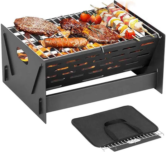 Portable Charcoal Grill, Folding Camping Campfire Grill with Carry Bag, Heavy Duty BBQ Grill Fire Pit for Outdoor Cooking, Camping, Picnic, Patio, Backyard by DNKMOR