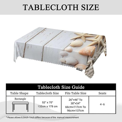 Swono Sea Shells Table Cloth Rustic Wood Seashell Starfish Marine Rope Rectangle Tablecloth Picnic Table Cover BBQ Table Cloth Polyester for Kitchen Home 50x72 Inch