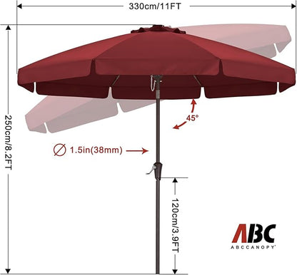 ABCCANOPY 11ft Scalloped Patio Umbrella, Outdoor Table Umbrella with Tilt and Crank, Fiberglass Ribs Deck Umbrella for Patio, Pool, Garden, Picnic (Burgundy)