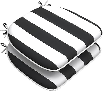 DYTXIII Set of 2 Outdoor Chair Cushions with Ties,Water Repellent Patio Chair Pads 17"x 16" for Outdoor Furniture,Round Corner Seat Cushions for Garden Yard Kitchen Cabana Black