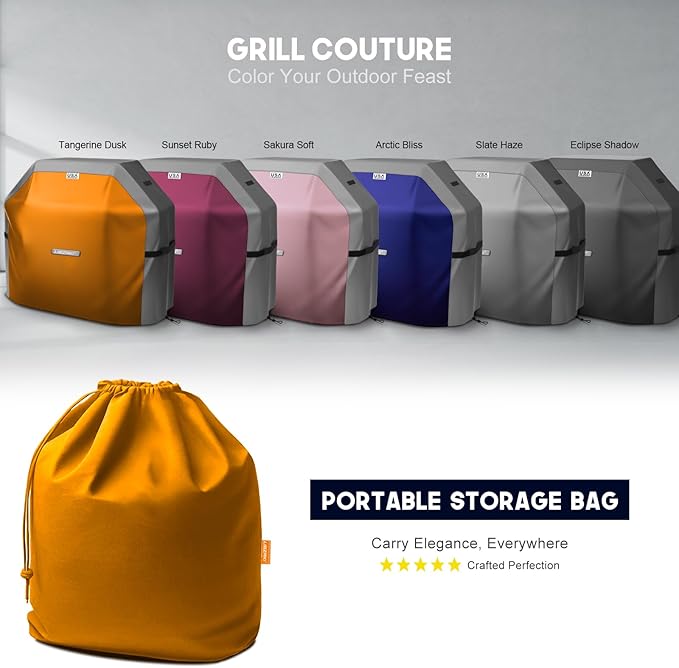 LIBZAKI Grill Cover 420D Waterproof, Weather Resistant, Rip-Proof, Anti-UV, Fade Resistant,Gas Grill Cover for Weber,Char Broil,Nexgrill Grills, etc.52 inches-Gray/Orange