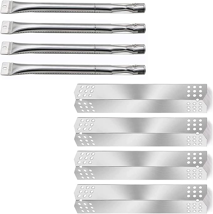 Hisencn Grill Replacement Parts for Nexgrill 720-0783C 720-0783E for Grill Master 720-0697 Gas Grill, Stainless Steel Straight Burner Tubes, Heat Plates Repair Kit (4 Pack)