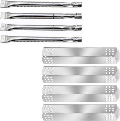 Hisencn Grill Replacement Parts for Nexgrill 720-0783C 720-0783E for Grill Master 720-0697 Gas Grill, Stainless Steel Straight Burner Tubes, Heat Plates Repair Kit (4 Pack)