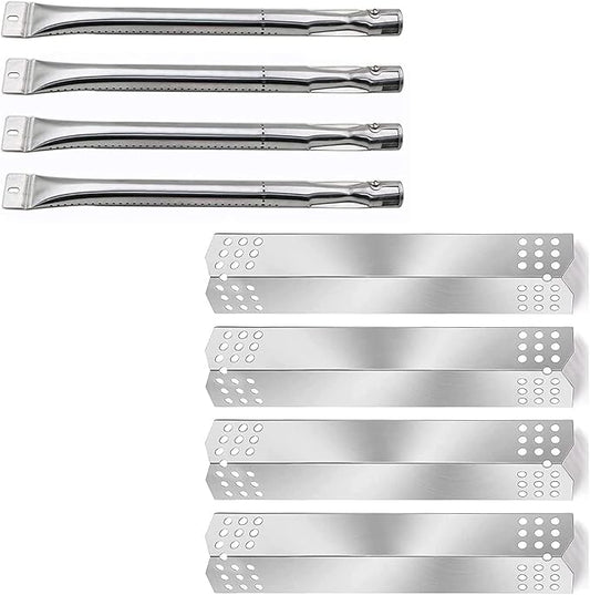 Hisencn Grill Replacement Parts for Nexgrill 720-0783C 720-0783E for Grill Master 720-0697 Gas Grill, Stainless Steel Straight Burner Tubes, Heat Plates Repair Kit (4 Pack)