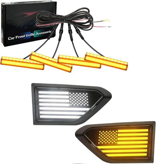 Led Amber Grill Lights and Fender Light for Ford Ranger Accessories 2019-2023 Bundle -Switchback DRL with Amber Turn Signal & Vehicle-Custom Grille Lights