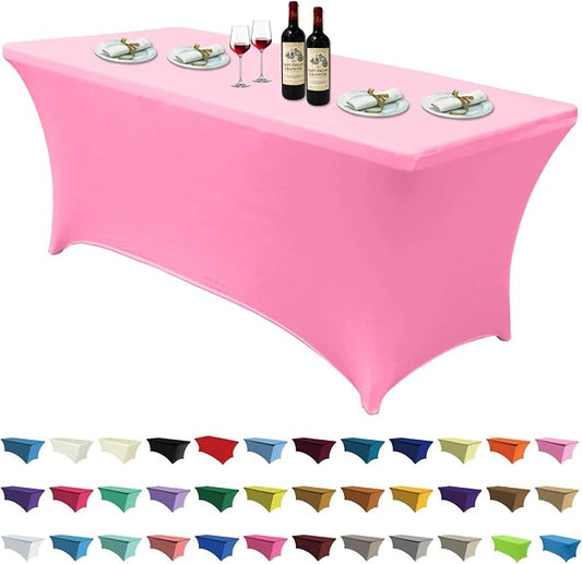 ABCCANOPY 6FT Spandex Table Cover, Stretch Fitted Tablecloth, Pink | Rectangular Tight, Fitted, Washable and Wrinkle Resistant Table Protector for Wedding, Banquet,Birthday, Party, Event