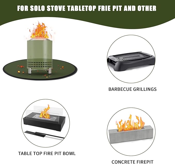 20'' Fire Pit Mat for Solo Stove Mesa/XL Tabletop Fire Pit,4-Layer Fireproof Heat Resistant Under Grill Mat,Easy-to-Clean Waterproof & Non-Slip for Table Top Protection-Green…