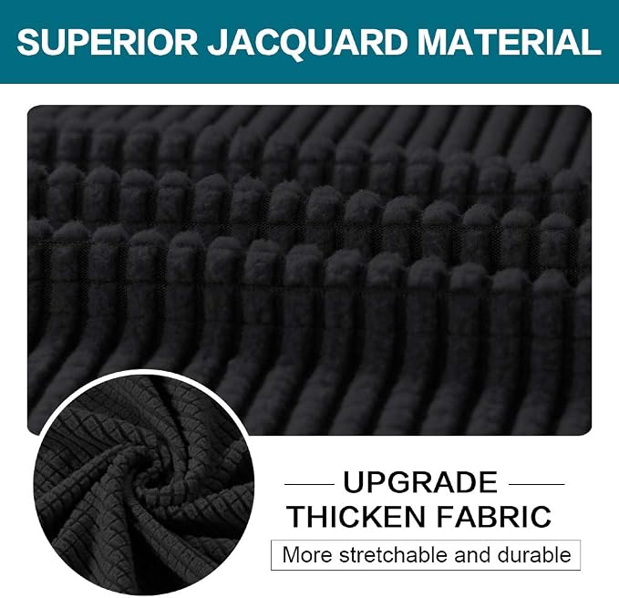 Turquoize 3 Piece Sofa Covers for 2 Cushion Couch Sofa Slipcover Soft Couch Cover for Dogs-Washable Sofa Furniture Covers with 2 Individual Cushion Covers, Feature Jacquard Fabric (Loveseat, Black)