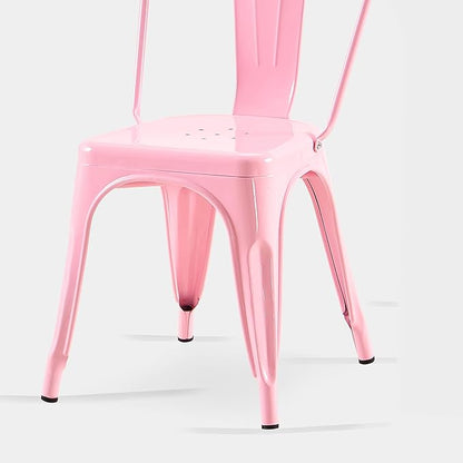 AC Pacific 18 Inch Seat Height Industrial Metal Dining Chairs, Stackable Kitchen or Bar Seat, Durable Modern Design, Versatile Accent Furniture, Set of 2, Pink