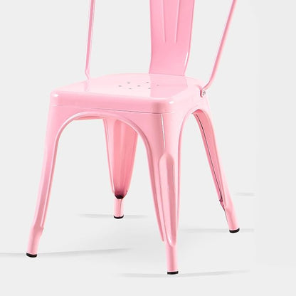 AC Pacific 18 Inch Seat Height Industrial Metal Dining Chairs, Stackable Kitchen or Bar Seat, Durable Modern Design, Versatile Accent Furniture, Set of 4, Pink