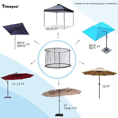 Mosquito Neting for 14FT Double-Sided Patio Umbrella Sunbrella Neting Double Zipper Water Pipe Bottom Used and for Patio Gazebo pop up canopy10x10 Interchangeable (Black)