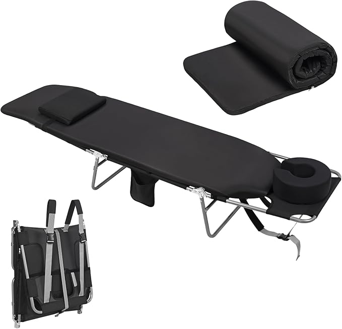 3 in 1 Women Comfort Backpack Tanning Beach Chair with Face Hole & Cushion | Portable Folding Lounge Sun Chair for Adults Outside Reading Sunbathing Poolside Camping | Reclining 6 Position
