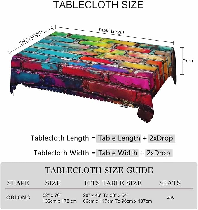 Table Cloth Graffiti Brick Wall, Rainbow Stone Wall Farmhouse Tablecloth Soft Table Cover Tablecloth for Kitchen Dinning Tabletop Decoration, 52x70 Inch Fitted Tablecloths