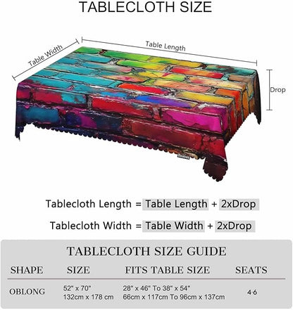 Table Cloth Graffiti Brick Wall, Rainbow Stone Wall Farmhouse Tablecloth Soft Table Cover Tablecloth for Kitchen Dinning Tabletop Decoration, 52x70 Inch Fitted Tablecloths