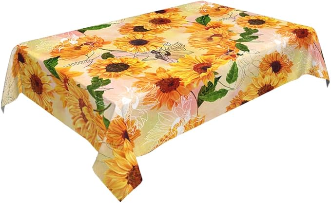 Decorative Rectangle Table Cloths Yellow Sunflower Watercolor Vintage Floral Tablecloth Table Cover for Dining/BBQ/Picnic/Coffee Table 52 X 70 Inches, Tbcth-014, GSRY-TB-HY0418-00134