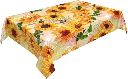 Decorative Rectangle Table Cloths Yellow Sunflower Watercolor Vintage Floral Tablecloth Table Cover for Dining/BBQ/Picnic/Coffee Table 52 X 70 Inches, Tbcth-014, GSRY-TB-HY0418-00134