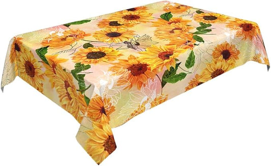 Decorative Rectangle Table Cloths Yellow Sunflower Watercolor Vintage Floral Tablecloth Table Cover for Dining/BBQ/Picnic/Coffee Table 52 X 70 Inches, Tbcth-014, GSRY-TB-HY0418-00134