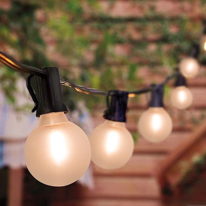 LED Outdoor String Lights 25Ft G40 Frosted White Globe Patio Lights Waterproof with 27 Shatterproof LED Bulbs, Hanging Outdoor Christmas Decorations Lights for Backyard Bistro Wedding Party Garden