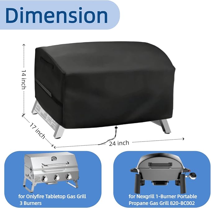 Mini Tabletop Gas Grill Cover for Onlyfire 3 Burner for Nexgrill 820-BC002 | 24x17x14,Waterproof Dustproof Heavy Duty Oxford Fabric,for Onlyfire GS307 3 Burner for Nexgrill 1Burner 820-BC002 Grill