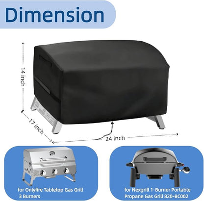 Mini Tabletop Gas Grill Cover for Onlyfire 3 Burner for Nexgrill 820-BC002 | 24x17x14,Waterproof Dustproof Heavy Duty Oxford Fabric,for Onlyfire GS307 3 Burner for Nexgrill 1Burner 820-BC002 Grill