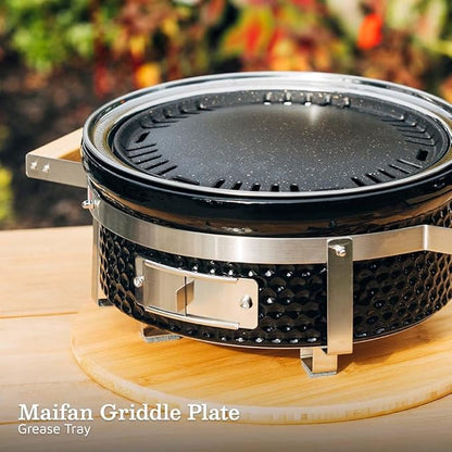 Ash & Ember 14" Hibachi Tabletop Grill & Griddle Set, Ceramic Charcoal Grill, Stainless Steel Cooking Grate, Non-Stick Maifan Griddle, Griddle Lifter, Adjustable Temp Control