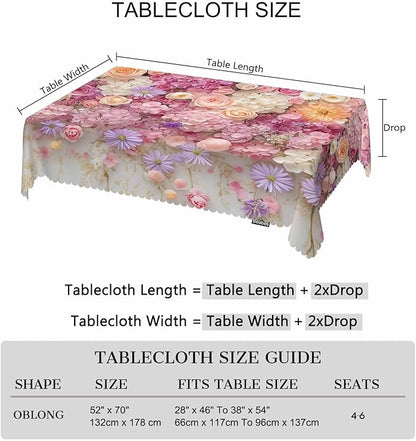 Rose Dinner Tablecloth Table Cover, Pink Wall Floral Roses Peonies Blossom 52x70 Inch Table Cloth Dust-Proof Table Cover Protector for Home Restaurant Picnic Camping BBQ