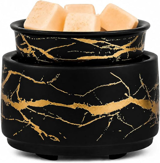 PALANCHY Electric Wax Warmer for Scented Wax Melts 3-in-1 Oil Warmers | Durable Ceramic Oil Burner Candle For Nightstand & Desk. Black And Gold Wax Melt Warmer Oil Burner For Scented Oil Gift Boxed