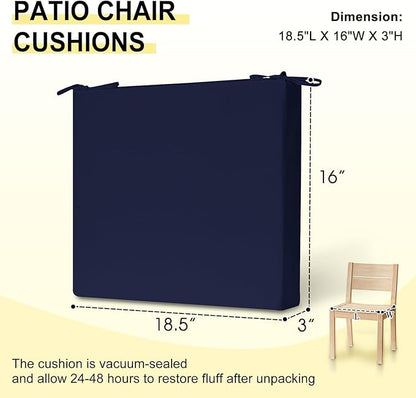 downluxe Outdoor Chair Cushions Set of 4 for Patio Furniture, Water-Resistant Square Corner Patio Chair Cushions with Ties, High Density Foam Outdoor Seat Cushion, 18.5" X 16" X 3", Navy