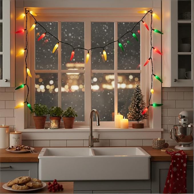 13.6Ft Multicolor Chili Pepper String Lights, 35 LED Red Green Yellow Jalapeno Lights, Plug-in Decorative Lights, Waterproof for Cinco de Mayo, Mexican Fiesta, Home Patio Party Christmas Tree Decor