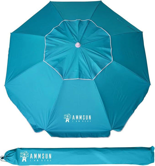AMMSUN 6.5ft Portable Patio Beach Umbrella for Sand with Tilt, Air Vent | UPF50+ Sun Protection, Windproof Outdoor Umbrellas with Carry Bag, for Patio Beach Garden Pool Backyard, Sky Blue