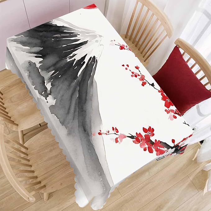 Cherry Blossom Dinner Table Cloths Japanese Mountain Cherry Painting Decorative Tablecloth for Rectangle Tables 52"X70", Heavy Duty Table Covers for Kitchen Patio Banquet