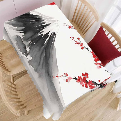 Cherry Blossom Dinner Table Cloths Japanese Mountain Cherry Painting Decorative Tablecloth for Rectangle Tables 52"X70", Heavy Duty Table Covers for Kitchen Patio Banquet