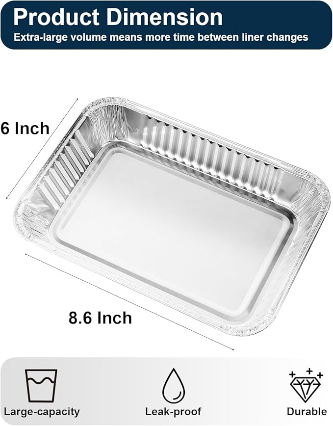 Drip Pans for Weber, Disposable Aluminum Foil Grease Trays for Weber Grills, Universal Replacement Liners for Weber Series, 8.6" x 6" - 100Pcs
