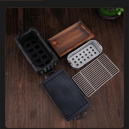Barbecue grill, tabletop charcoal grill, tabletop seven-wheel grill, Japanese aluminum grill, metal grid, aluminum alloy die-casting, removable charcoal grill, outdoor cooking, disaster prevention,