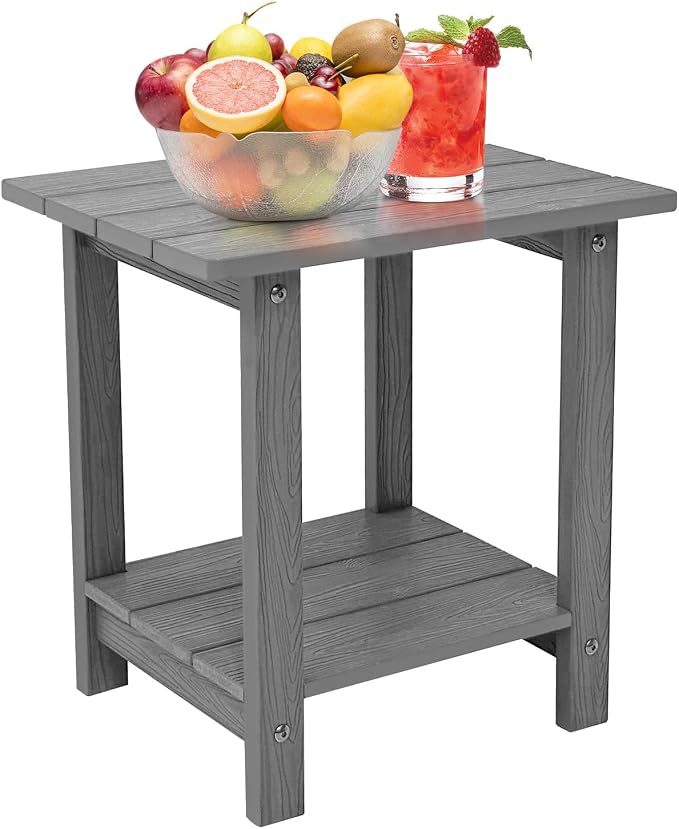 Outdoor Side Table, Weather Resistant Double Small Adirondack Side Table, Outdoor Indoor End Table for Chair, 17" Patio Table for Pool, Deck and Porch, Black (Item2, Grey)