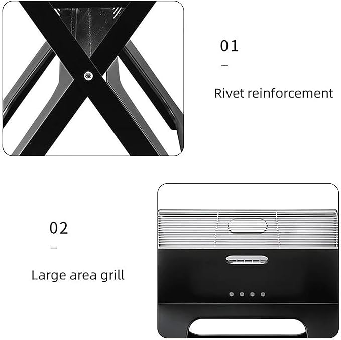 Charcoal Grill Stove, Portable Charcoal Grill with Anti-slip Handle, High Temperature Resistant and Non-Stick Surface, Quick Fold and Removable Grill Grid, for Camping, Beach Cooking, Parties