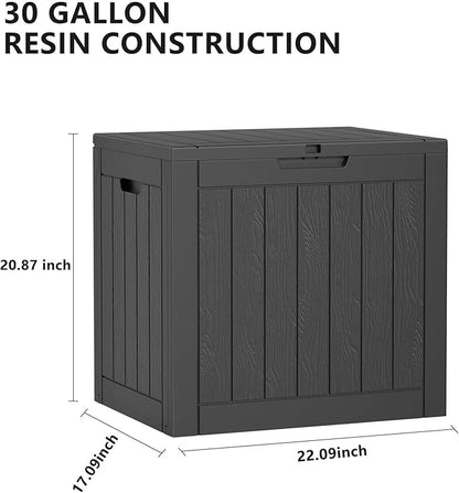 Waterproof Outdoor Storage Box, 30 Gallon Lockable Deck Box, UV-Resistant Outside Storage Bin With Hydraulic Lid For Patio Furniture, Cushion Organizer, Garden Tools, Pool Accessories, Black
