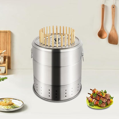 Smokeless Vertical Charcoal Grill – 28 Skewers Capacity, 360° Even Heat for Crispy Outside & Tender Inside, Oil Drip Tray & Ash Tray Included – for Backyard, Beach, Picnic, Party