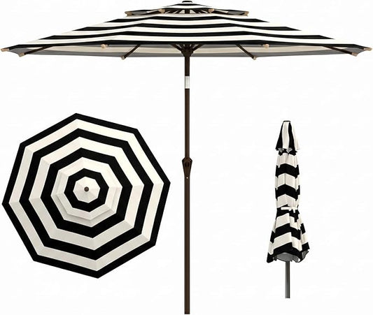 Outdoor Patio Umbrella, 2 Tiers Market Table Umbrella with 8 Sturdy Ribs, Push Button Tilt and Crank, UPF50+ UV Protection for Deck, Pool, Garden and Backyard