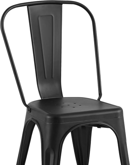 AC Pacific Stackable Metal Dining Chairs Set of 2 for Indoor and Outdoor Use, Durable Stacking Seat, Farmhouse Kitchen, Bar, Patio, Bistro, Cafe, Industrial Style, 2pcs, Matte Black