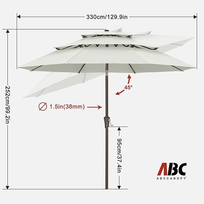 ABCCANOPY 11Ft 3 Tiers Market Umbrella, Outdoor Table Umbrella for for Patio, Deck, Backyard (Light Beige)