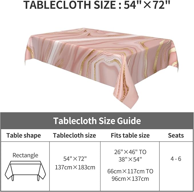 Pink Golden Marble Tablecloth for Dining Room Kitchen 54"x72" | Birthday Party Decorations, Rose Pink Modern Table Cover Waterproof Rectangular