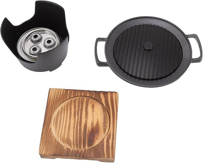 Charcoal Grill, Portable Charcoal Grill Japanese Hibachi Grill with Wooden Base, 8.46 X 6.89 X 5.31in Portable Grill Smokeless Cast Iron Hibachi Grill Grill for BBQ