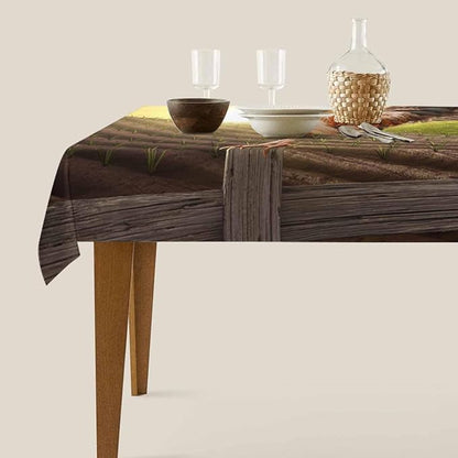 TKS MITLAN Rooster Decorative Rectangle Tablecloth Sunrise Rooster Hen Farm Fence Polyester Table Cloth Kitchen Cover for Dining BBQ Picnic Coffee Table 60 x 84 Inch 6-8 Seats