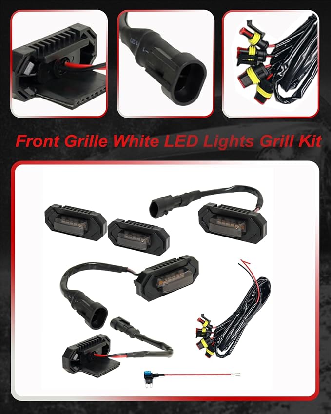 4Pcs White LED Grill Lights Kit for Toyota RAV4 2019 & up | Not Fit for Adventure/RAV4 PHEV/TRD Off Road/Prime，Black Shell, w/ Wiring Harness,Grill Led Raptor Lights